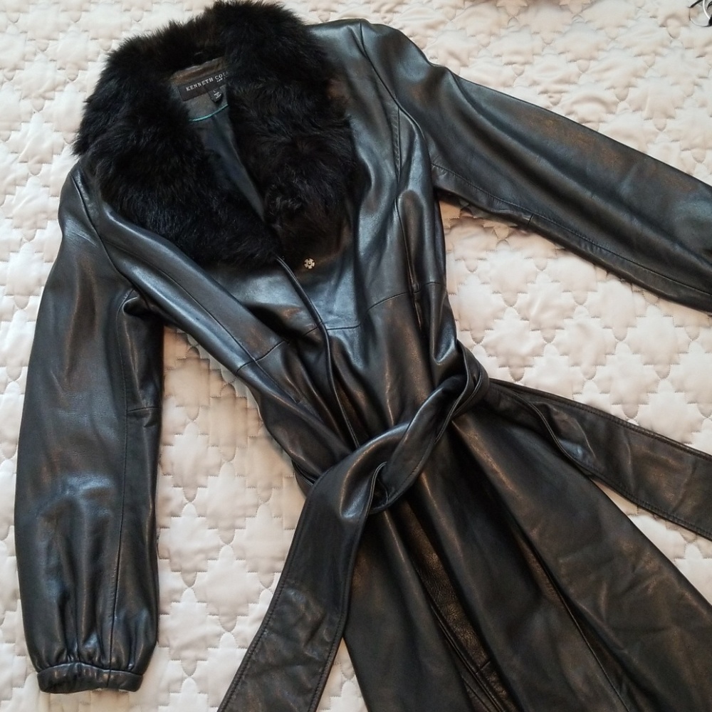 Kenneth Cole leather and shearling coat